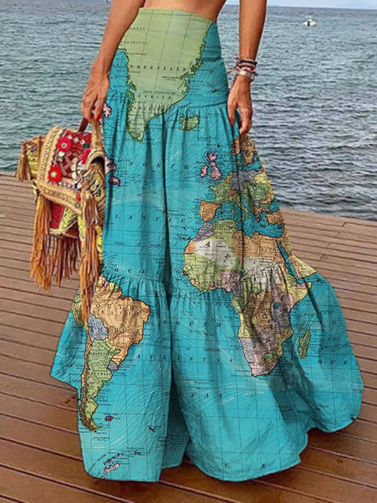 Abito a vita alta con mappa del mondo