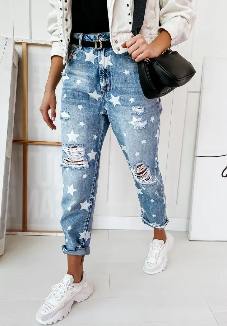 Jeans da donna casual alla moda effetto used