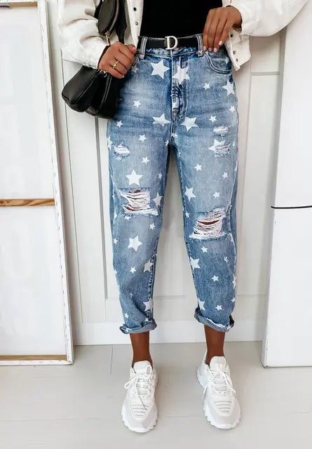 Jeans da donna casual alla moda effetto used