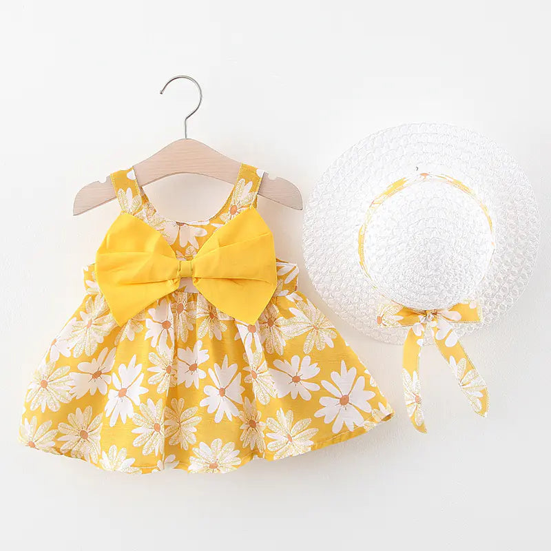 Abito estivo da principessa per bambine con fiocco e cappello