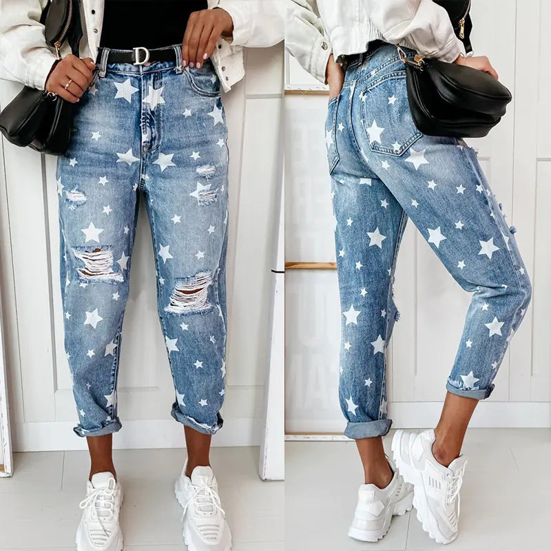 Jeans da donna casual alla moda effetto used