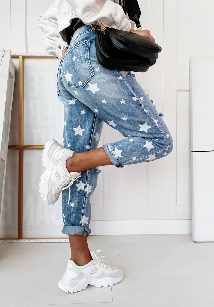 Jeans da donna casual alla moda effetto used