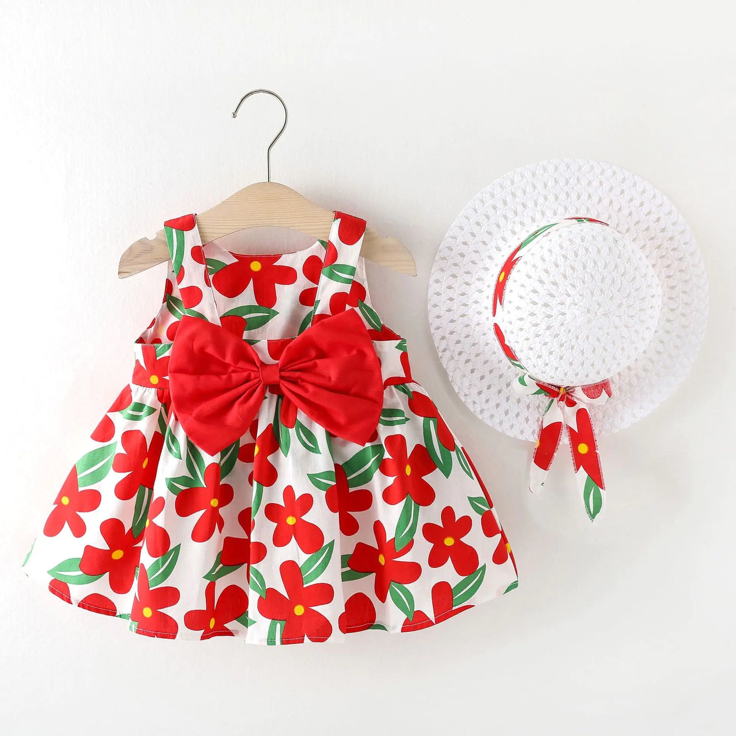 Abito estivo da principessa per bambine con fiocco e cappello