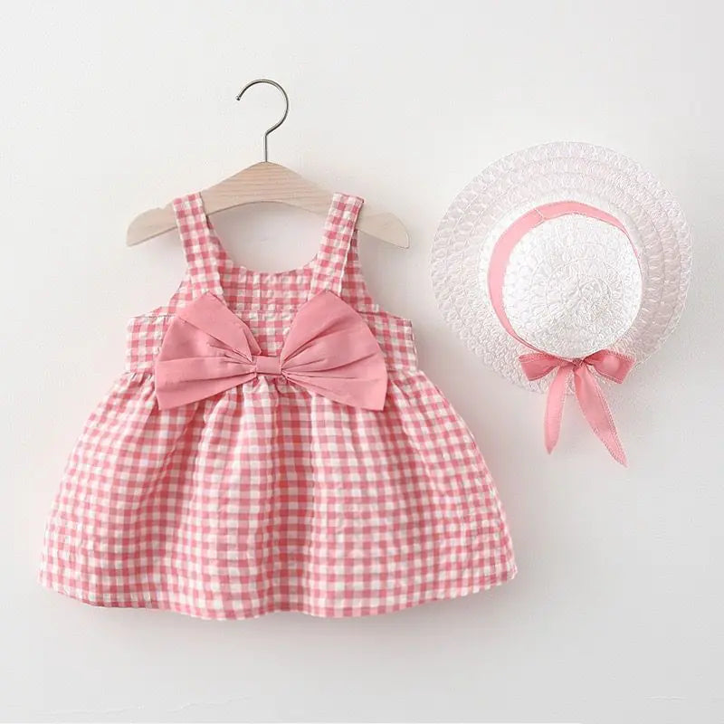 Abito estivo da principessa per bambine con fiocco e cappello