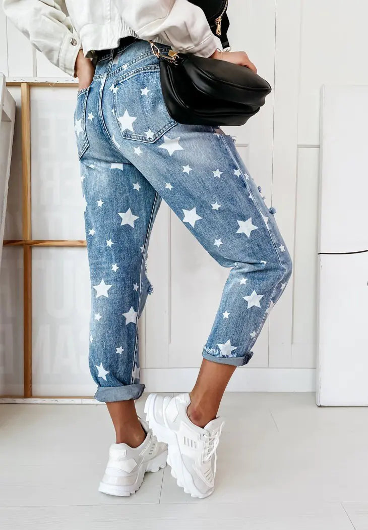 Jeans da donna casual alla moda effetto used