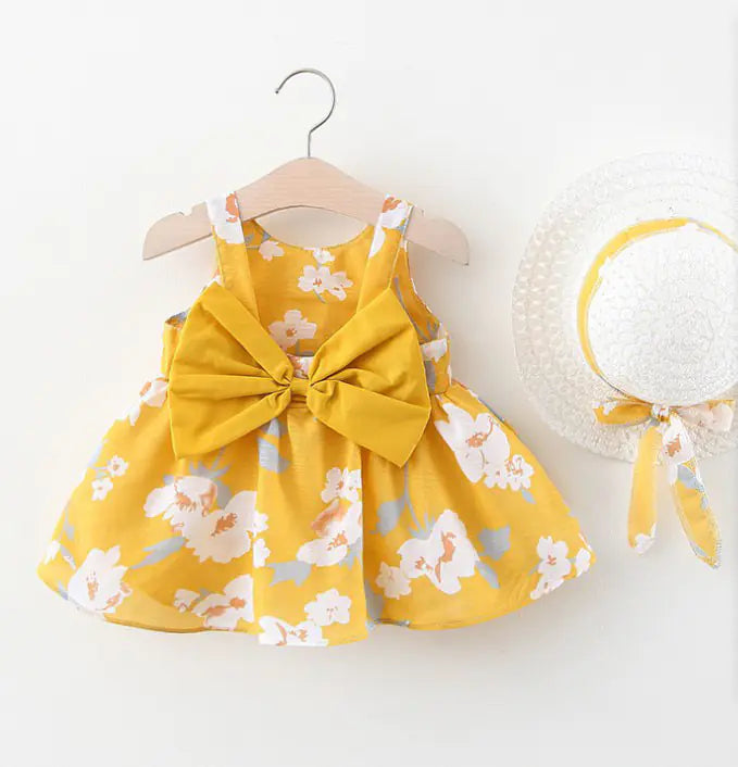 Abito estivo da principessa per bambine con fiocco e cappello