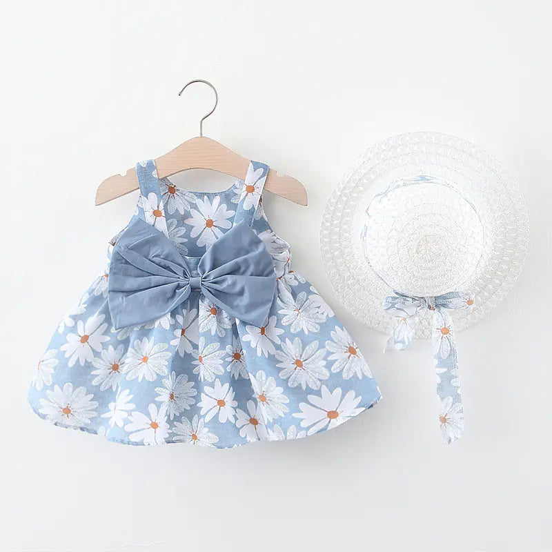 Abito estivo da principessa per bambine con fiocco e cappello