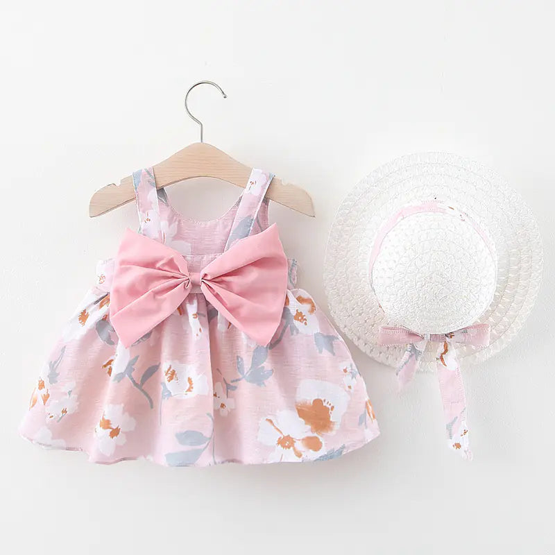 Abito estivo da principessa per bambine con fiocco e cappello